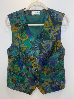 CC Delmond Brocade Tapestry Vest Jewel Tone Maximalist Floral Jacquard Vintage
